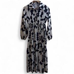 SHEIN Black and White Abstract Long Sleeve Dress